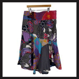 DEPT Patchwork Linen Skirt Abstract Floral Boho European Artsy Midi Size S